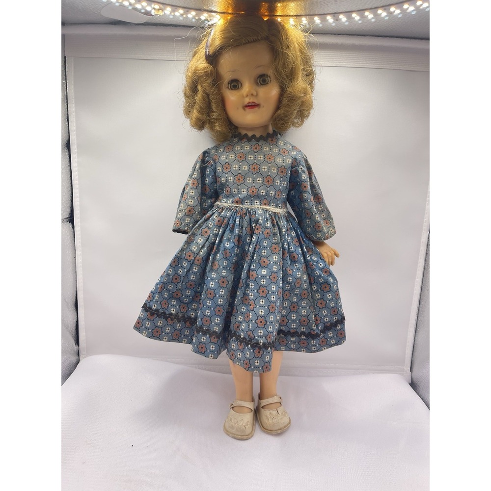 VINTAGE IDEAL VINYL SHIRLEY TEMPLE DOLL 15" BLUE DRESS